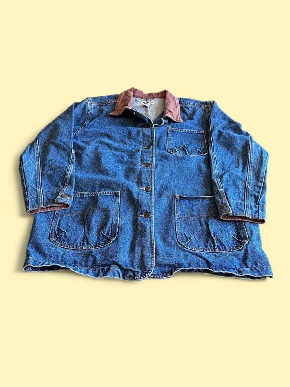 Vintage Haik’s Denim Chore Coat Women’s XL Plus Blue Brown Collar Work Jacket